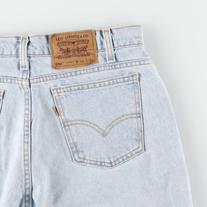 90'S Levi's 550 Relaxed Fit Orange Tab Denim Shorts, Made in USA, Men's W34, Vintage cotton Blue type light blue Vintage Second Hand