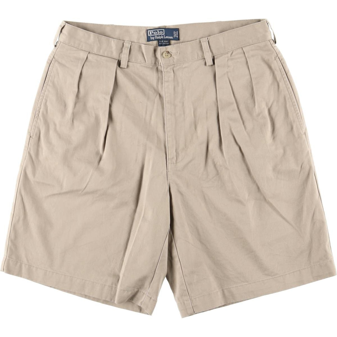Ralph Lauren POLO by Ralph Lauren TYLER SHORT Two-pleat chino shorts, short pants, men's size W34 cotton Beige type Vintage Second Hand