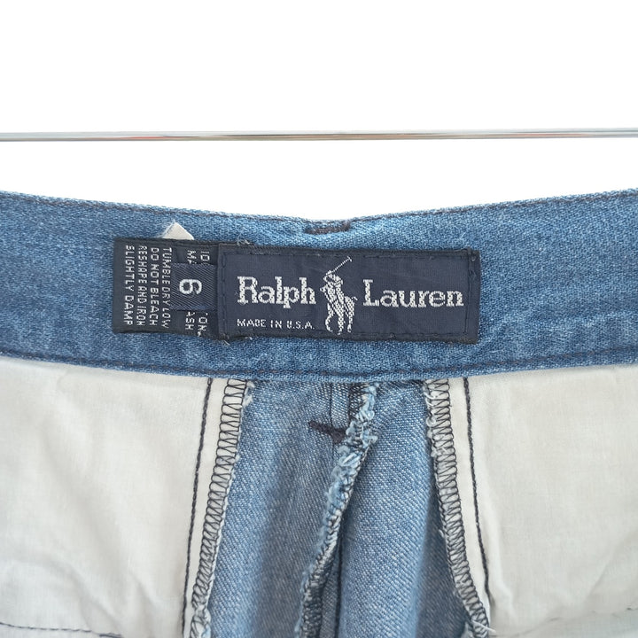 Ralph Lauren two-pleat denim shorts, made in the USA, women's size L (w27). cotton blue type Vintage Second Hand