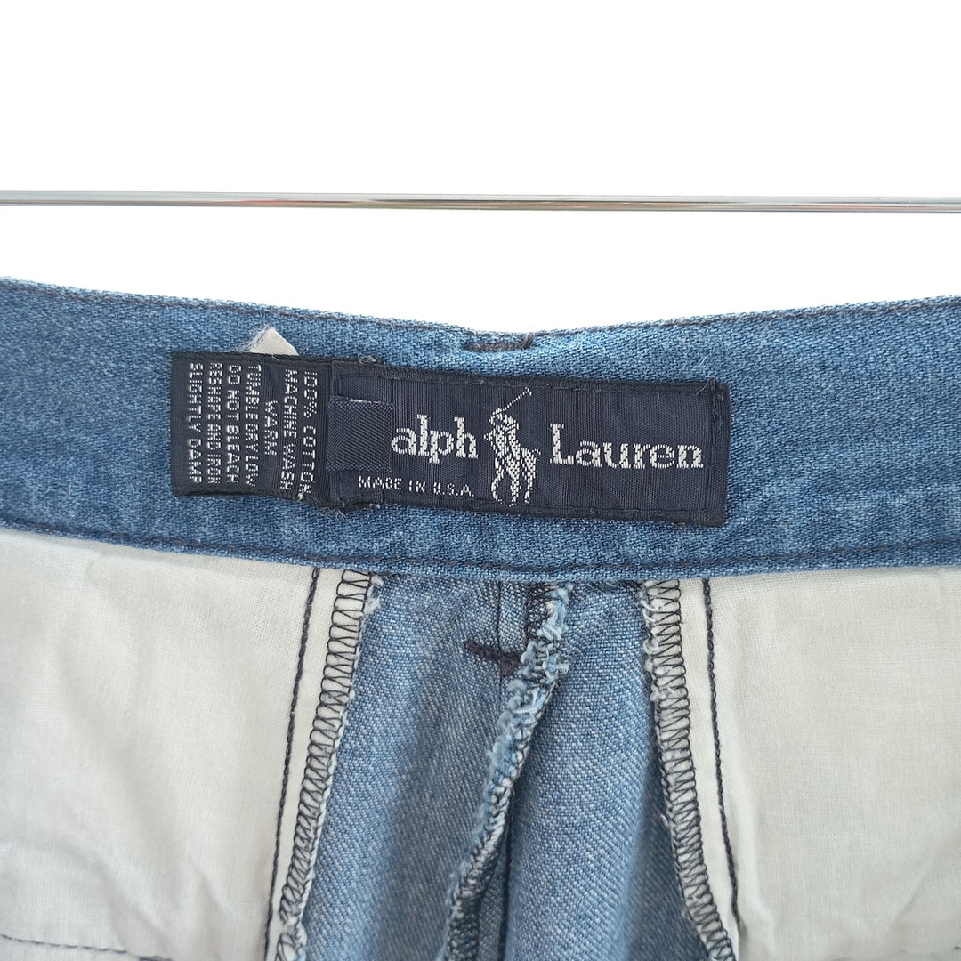 Ralph Lauren two-pleat denim shorts, made in the USA, women's size L (w27). cotton blue type Vintage Second Hand
