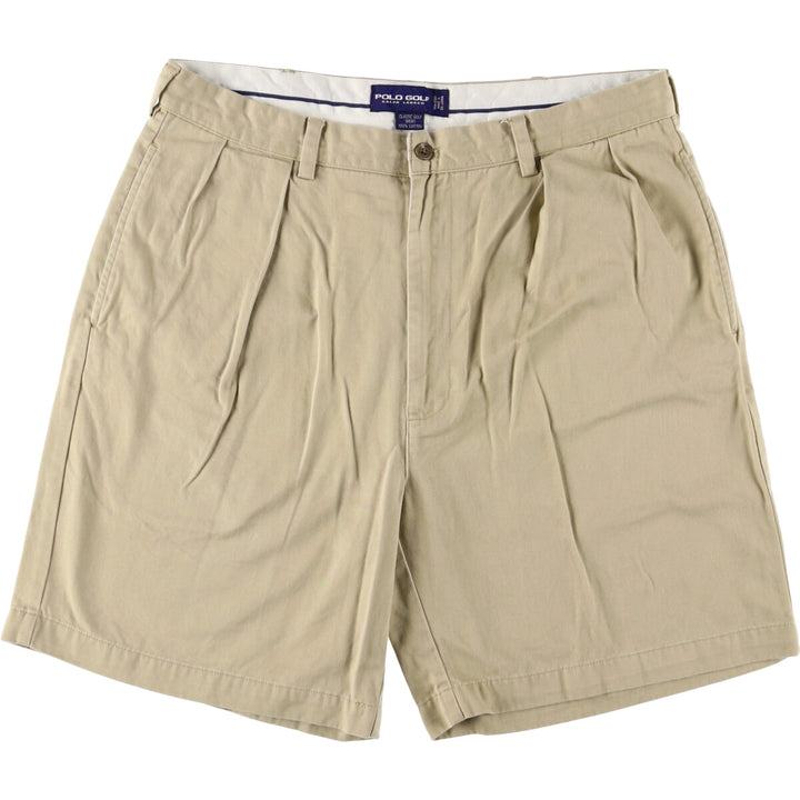 Ralph Lauren POLO GOLF Classic Golf Shorts, two-pleat chino shorts, men's size W35. cotton Beige type Vintage Second Hand