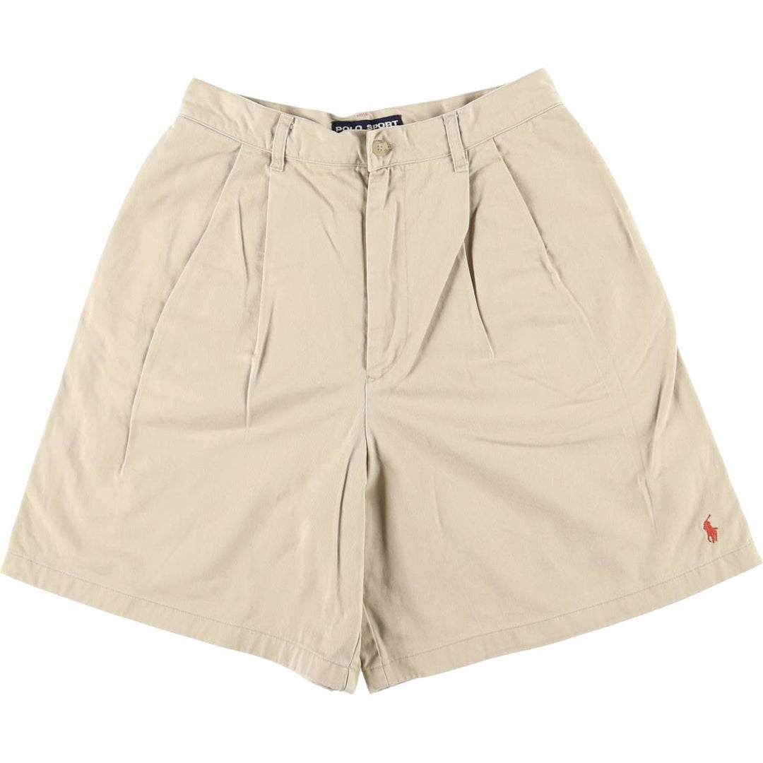 Vintage 90'S Ralph Lauren Polo Sport two-pleat chino shorts, women's size L (w28). cotton Beige type Vintage Second Hand