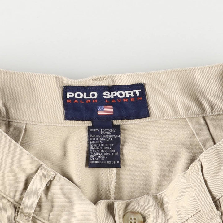 Vintage 90'S Ralph Lauren Polo Sport two-pleat chino shorts, women's size L (w28). cotton Beige type Vintage Second Hand