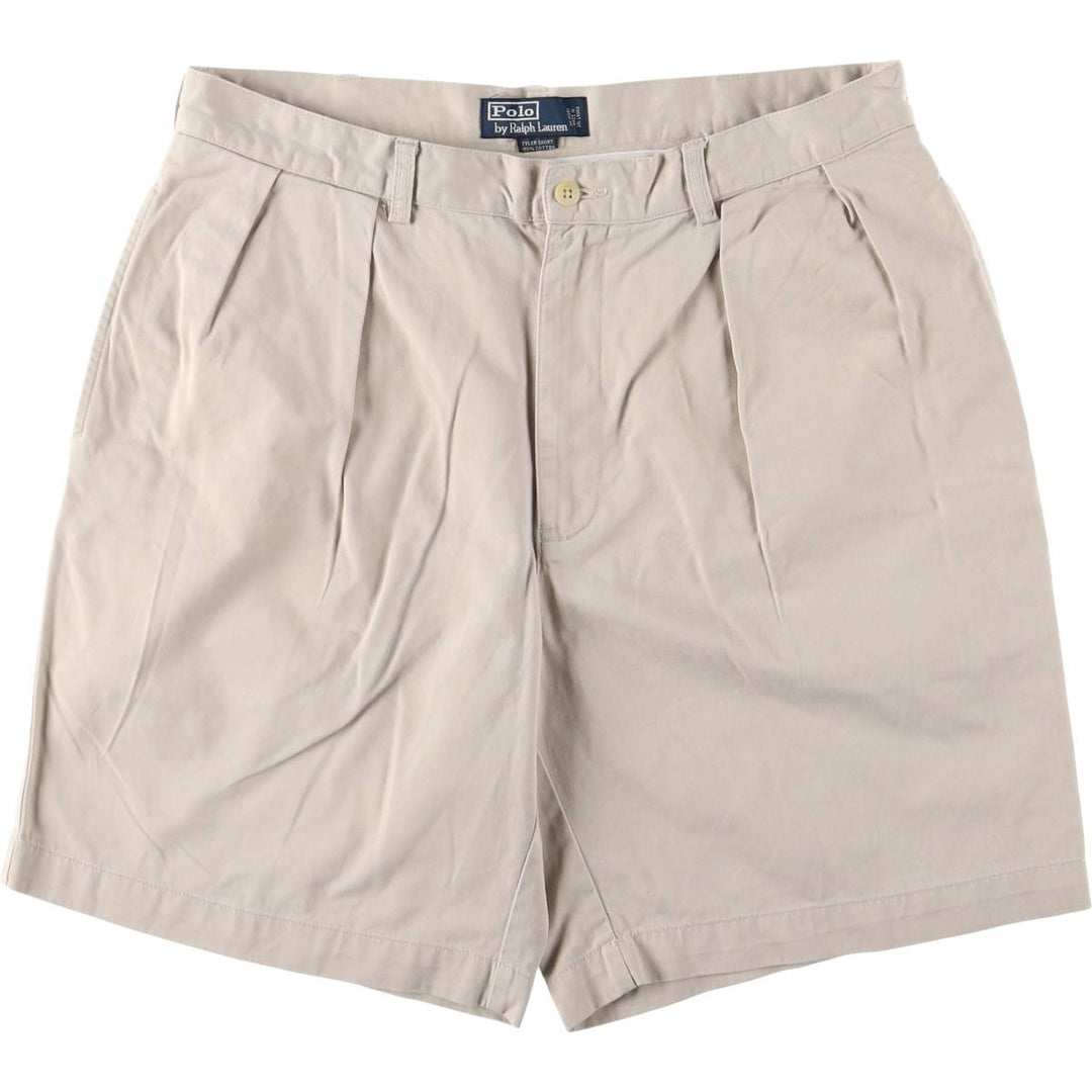 Ralph Lauren POLO by Ralph Lauren TYLER SORT Two-Pleated Chino Shorts, Men's, Size W35 cotton ivory Vintage Second Hand
