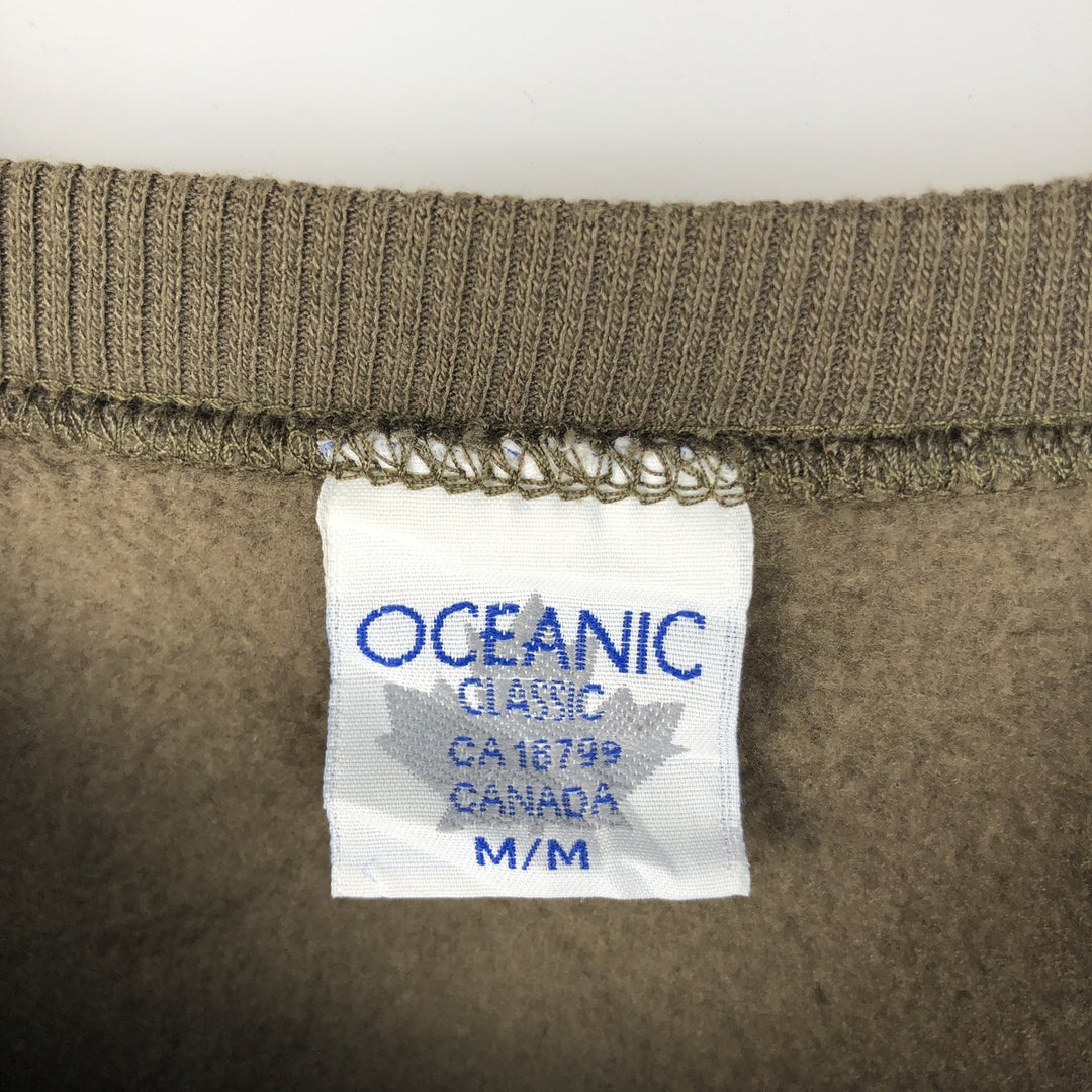 OCEANIC plain blank sweatshirt, made in Canada, men's size M cotton Khaki type Vintage Second Hand