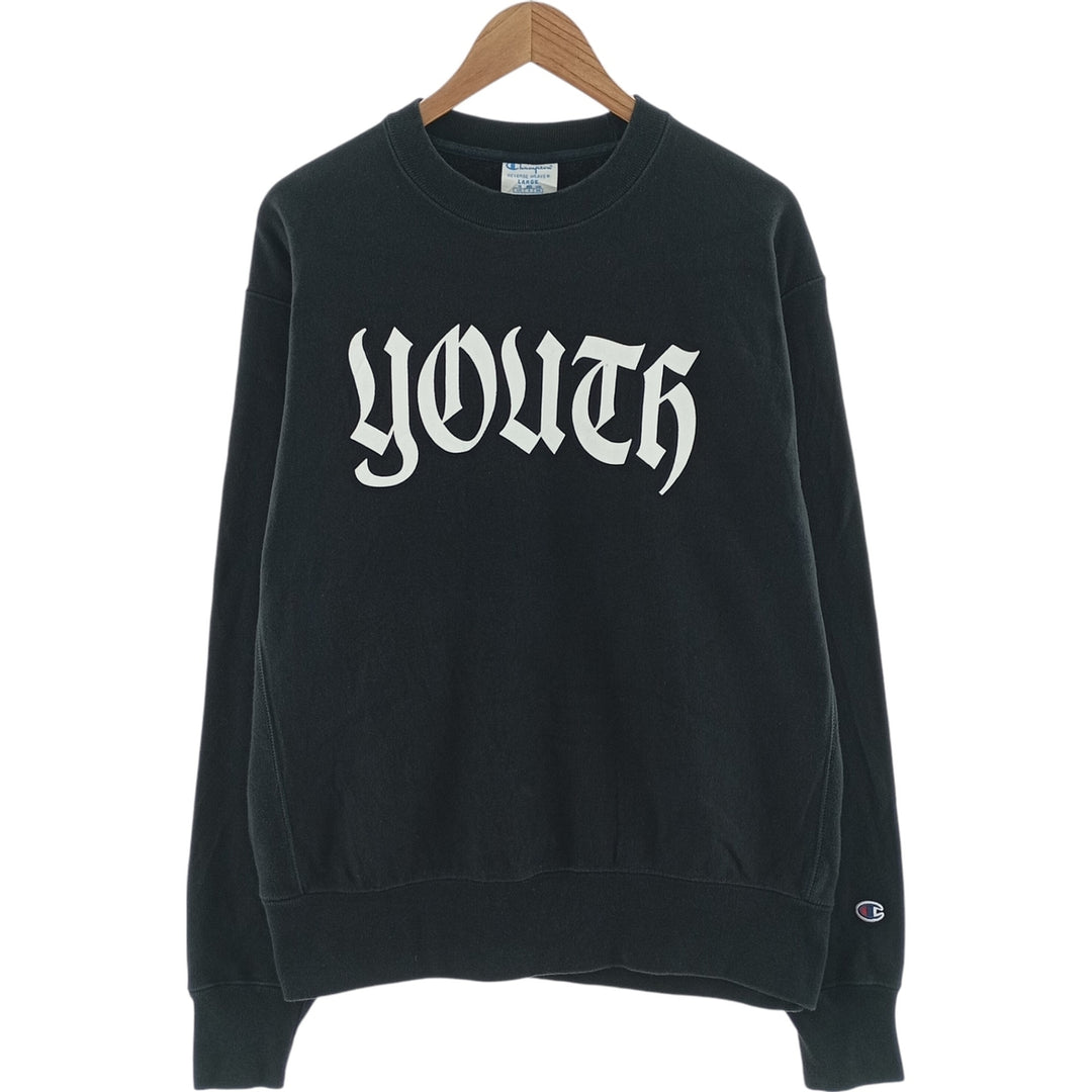 Champion REVERSE WEAVE Reverse Weave Printed Sweatshirt Trainer Men's L size cotton black type Vintage Second Hand