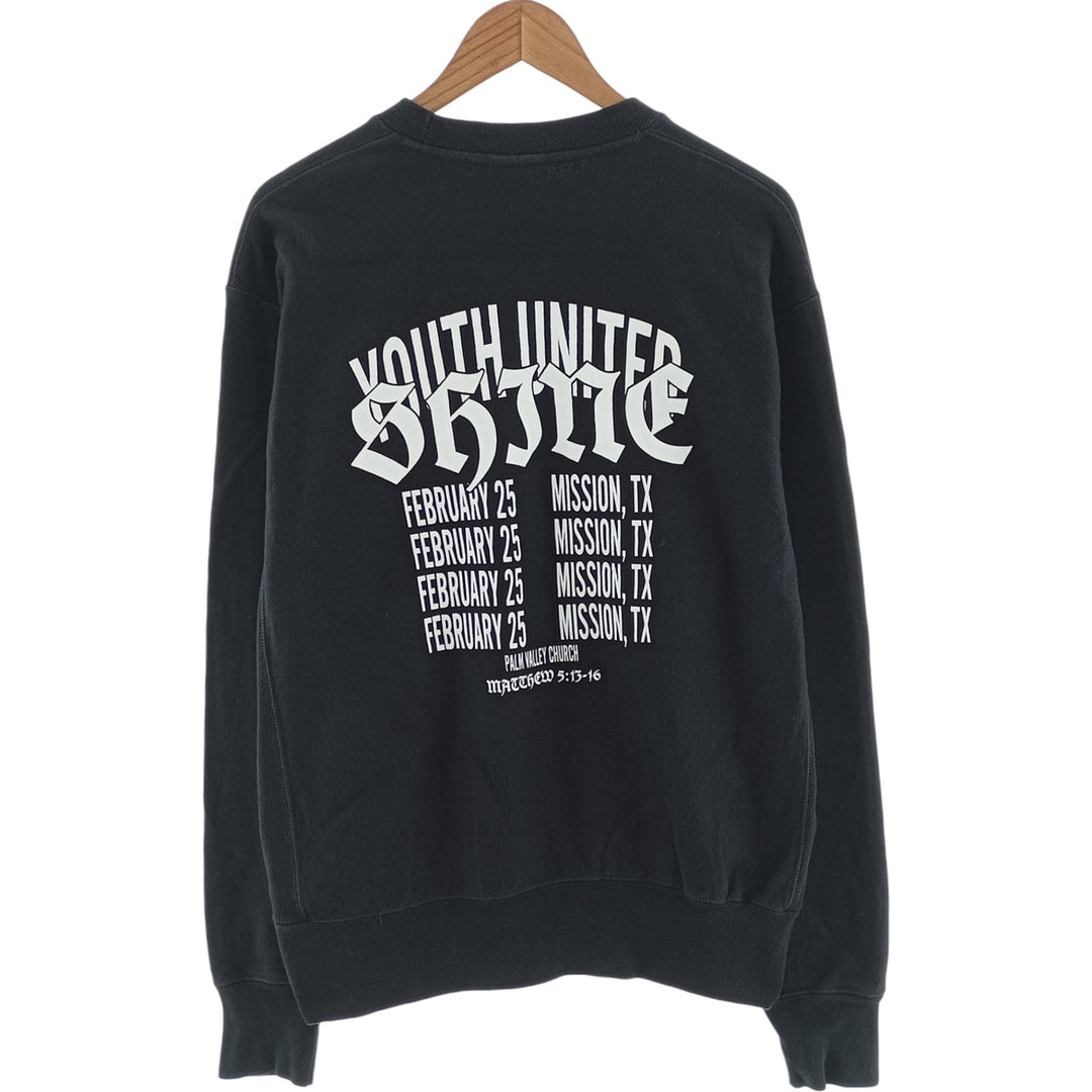 Champion REVERSE WEAVE Reverse Weave Printed Sweatshirt Trainer Men's L size cotton black type Vintage Second Hand