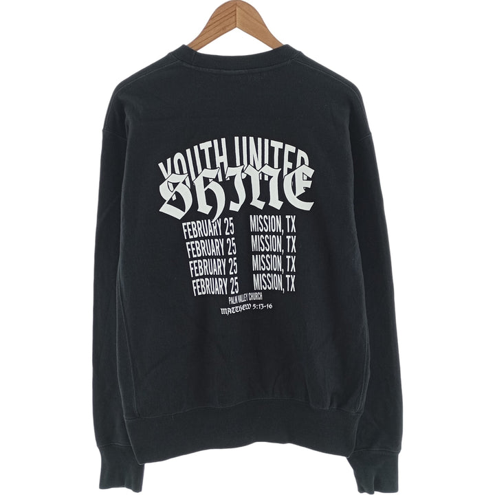 Champion REVERSE WEAVE Reverse Weave Printed Sweatshirt Trainer Men's L size cotton black type Vintage Second Hand