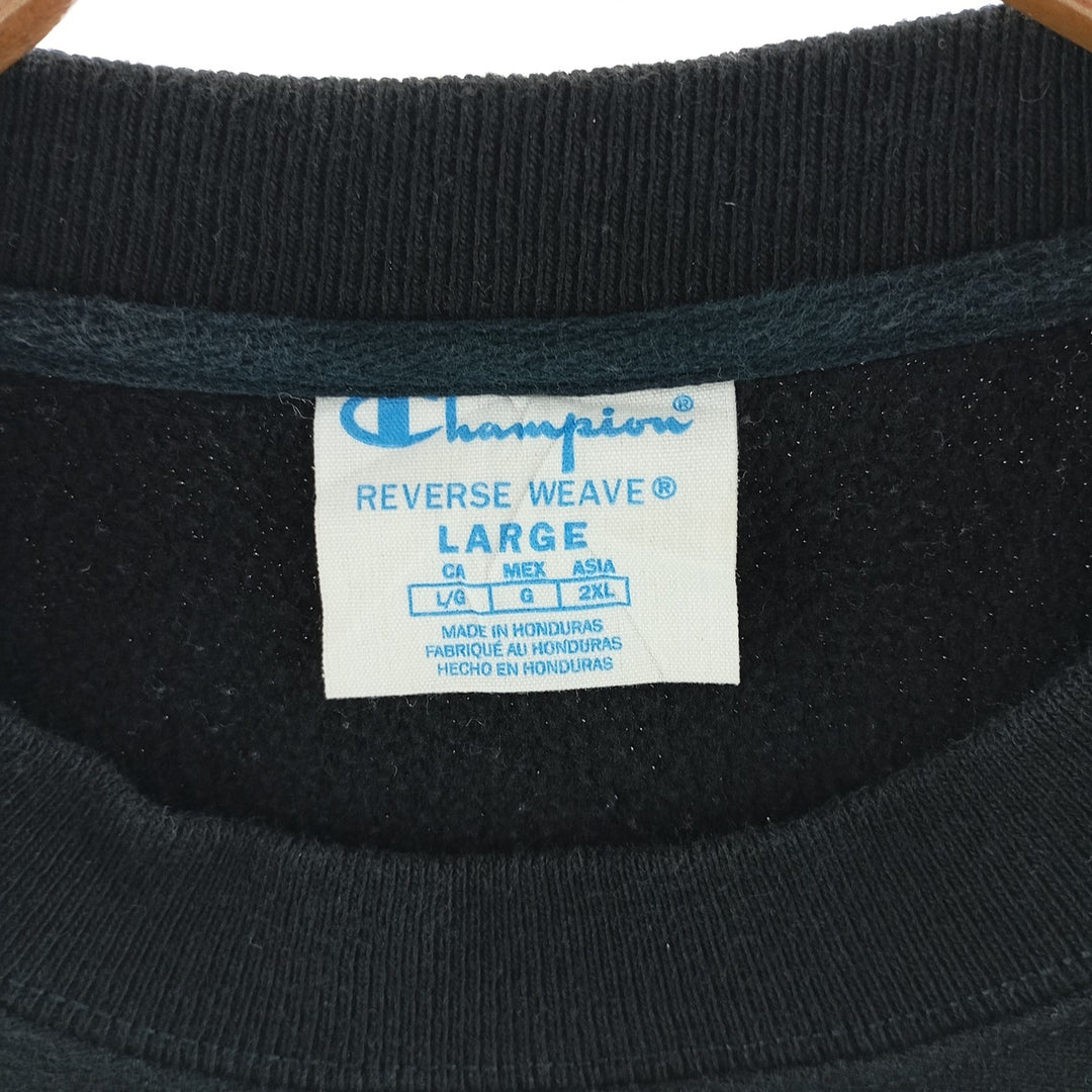 Champion REVERSE WEAVE Reverse Weave Printed Sweatshirt Trainer Men's L size cotton black type Vintage Second Hand