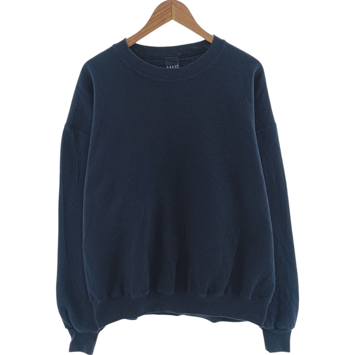 90'S HIS plain blank sweatshirt, sweatshirt, made in USA, men's XL size, vintage cotton navy blue type Vintage Second Hand