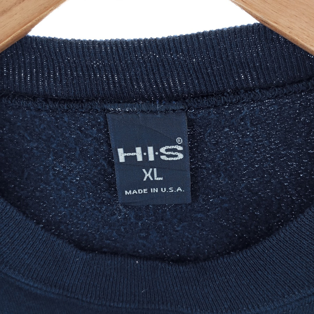 90'S HIS plain blank sweatshirt, sweatshirt, made in USA, men's XL size, vintage cotton navy blue type Vintage Second Hand