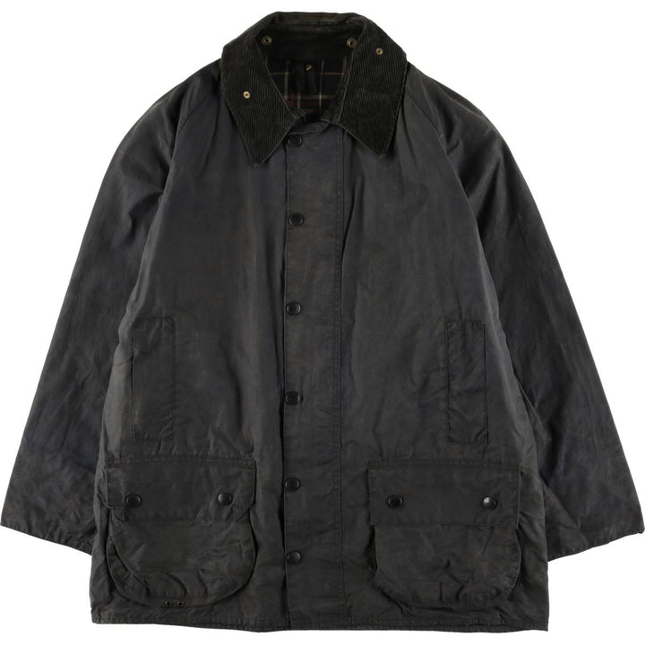1990'S Barbour Beaufort 3 Warrant Oiled Hunting Jacket, Made in England, C44, Men's Size L cotton Charcoal Vintage Second Hand