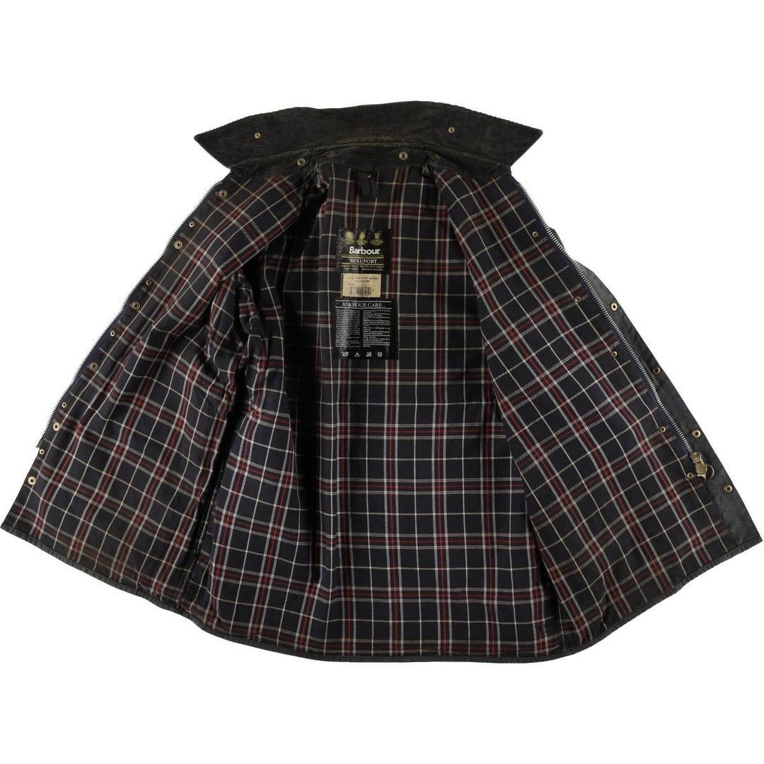 1990'S Barbour Beaufort 3 Warrant Oiled Hunting Jacket, Made in England, C44, Men's Size L cotton Charcoal Vintage Second Hand