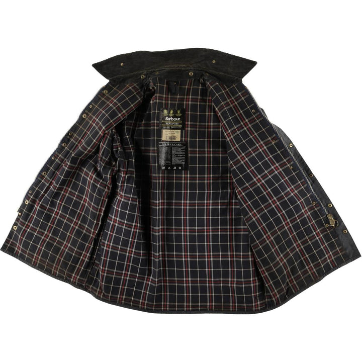 1990'S Barbour Beaufort 3 Warrant Oiled Hunting Jacket, Made in England, C44, Men's Size L cotton Charcoal Vintage Second Hand