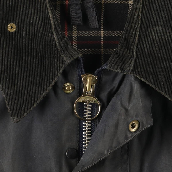 1990'S Barbour Beaufort 3 Warrant Oiled Hunting Jacket, Made in England, C44, Men's Size L cotton Charcoal Vintage Second Hand