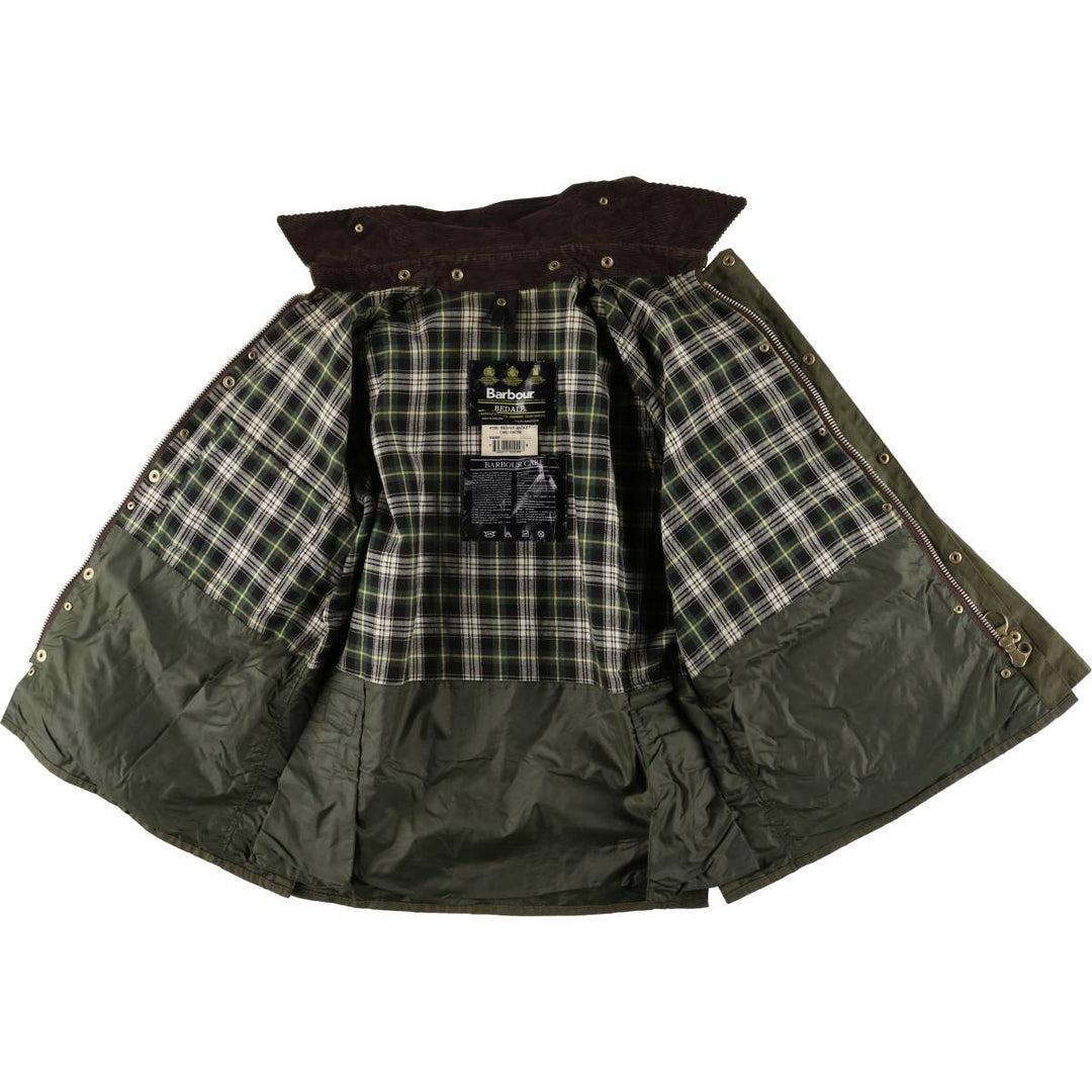 1990'S Barbour Bedale (formerly 3 Warrant) waxed cotton oiled jacket, made in England, C40, men's size M cotton Khaki type Vintage Second Hand