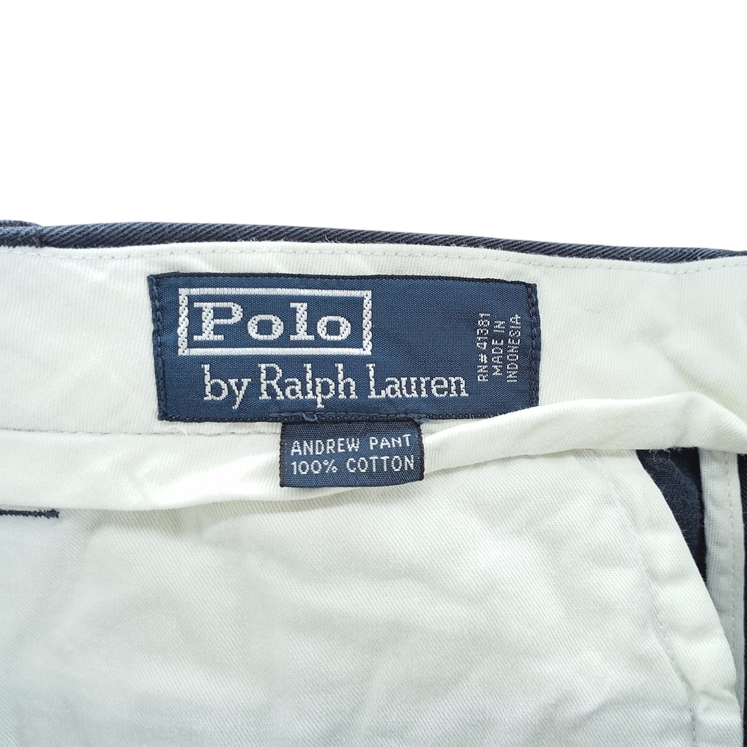 Ralph Lauren POLO by Ralph Lauren ANDREW PANT Two-pleat chino pants for men, equivalent to W31 cotton navy blue type Vintage Second Hand