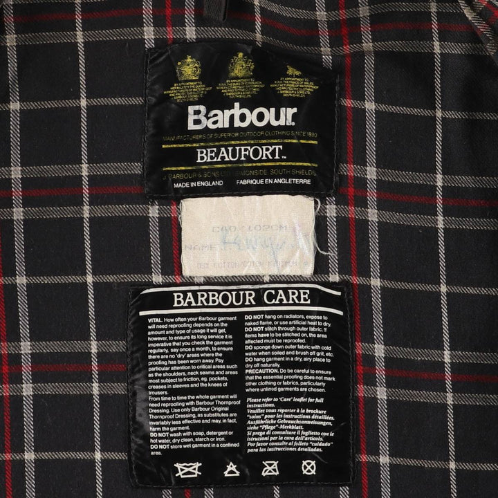 80s-90'S Barbour BEAUFORT 3 Warrant Oiled Hunting Jacket, Made in England, C40, Men's Size M cotton Charcoal Vintage Second Hand