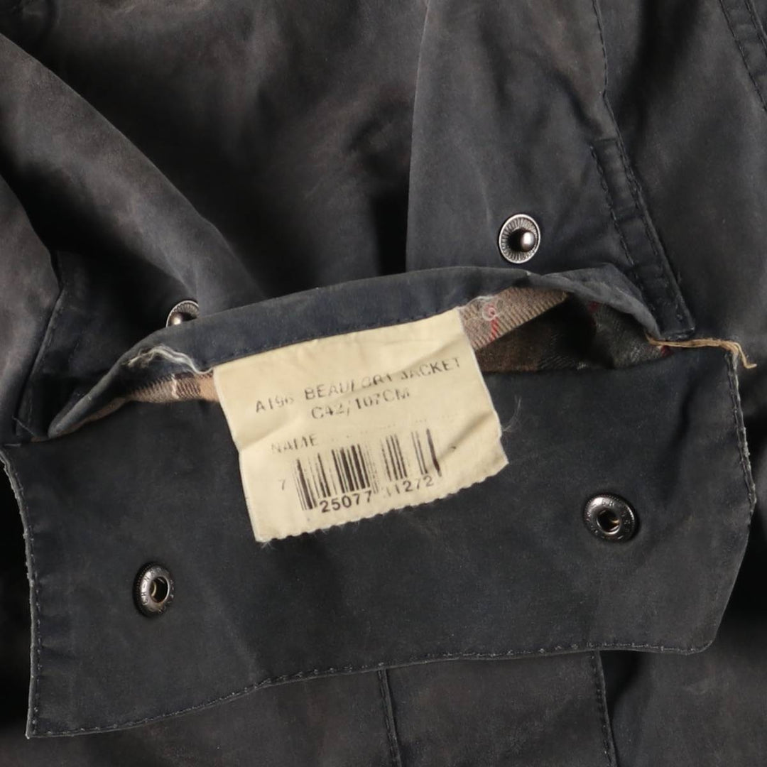 2000s~ Barbour Beaufort 3 Warrant Oiled Hunting Jacket, Made in England, C42, Men's Size L Waxed cotton navy blue type Vintage Second Hand