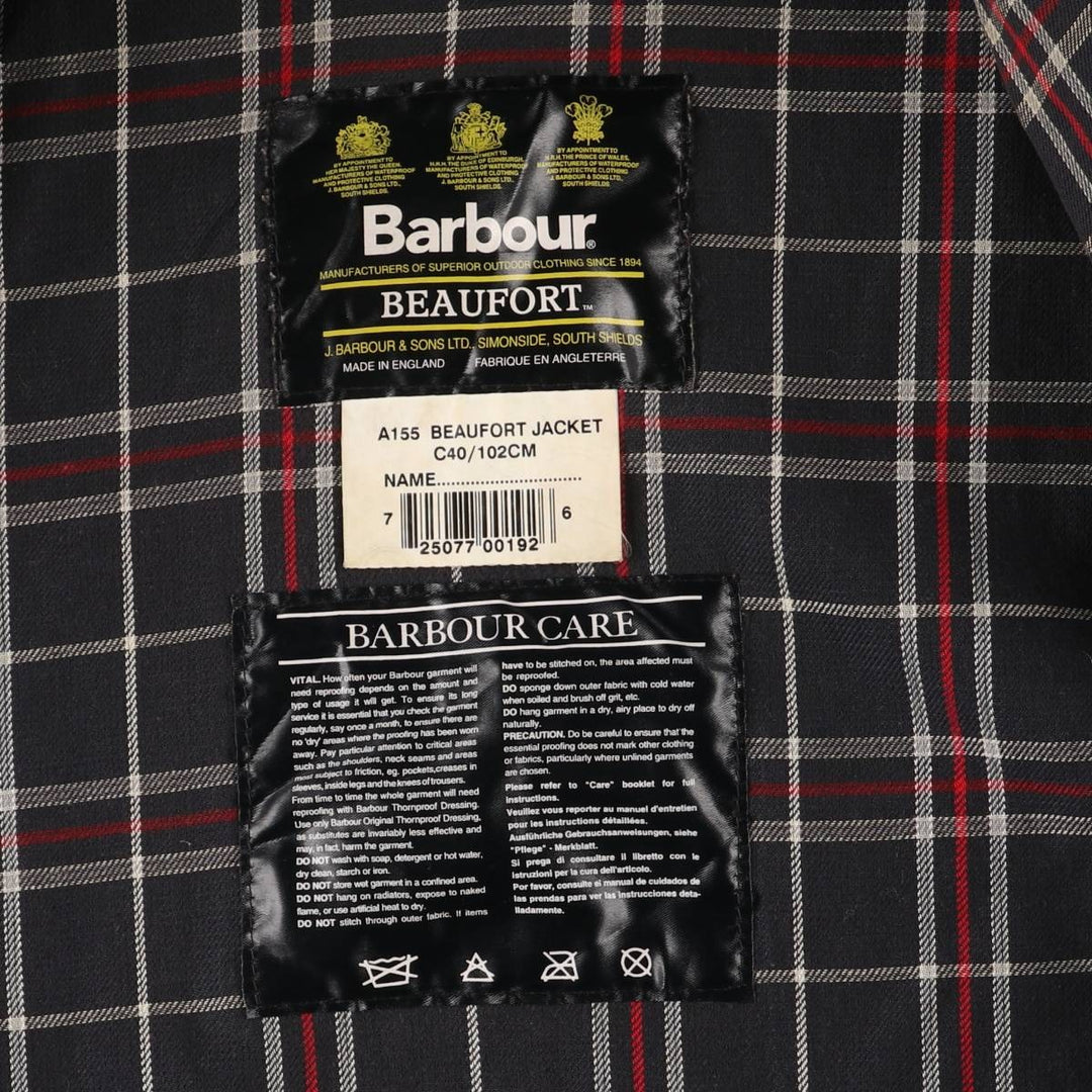 1990'S Barbour Beaufort 3 Warrant Oiled Hunting Jacket, Made in England, C40, Men's Size M cotton navy blue type Vintage Second Hand