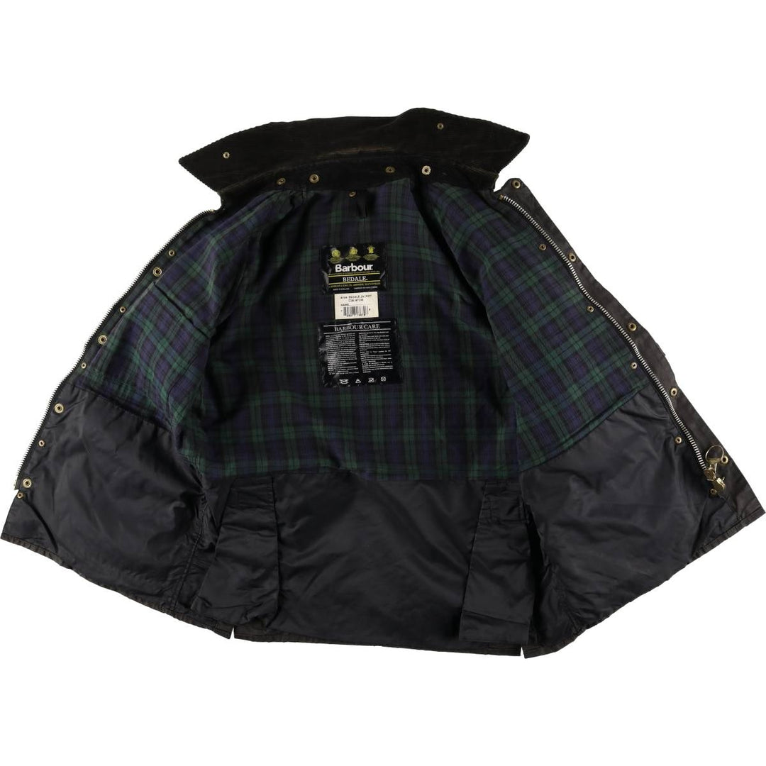 2000'S Barbour BEDALE 3 Warrant Waxed Cotton Oiled Jacket, Made in England, C38, Men's Size M cotton Charcoal Vintage Second Hand