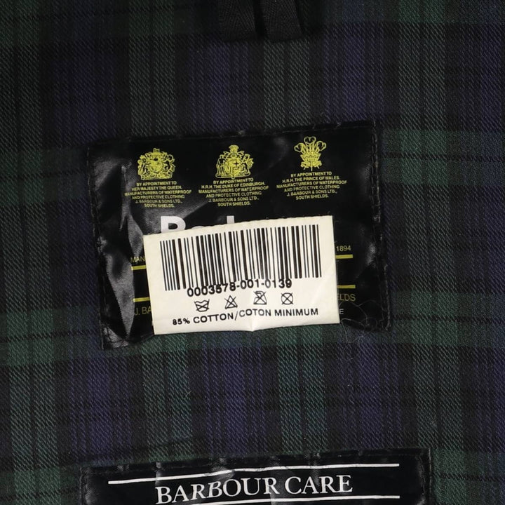 2000'S Barbour BEDALE 3 Warrant Waxed Cotton Oiled Jacket, Made in England, C38, Men's Size M cotton Charcoal Vintage Second Hand