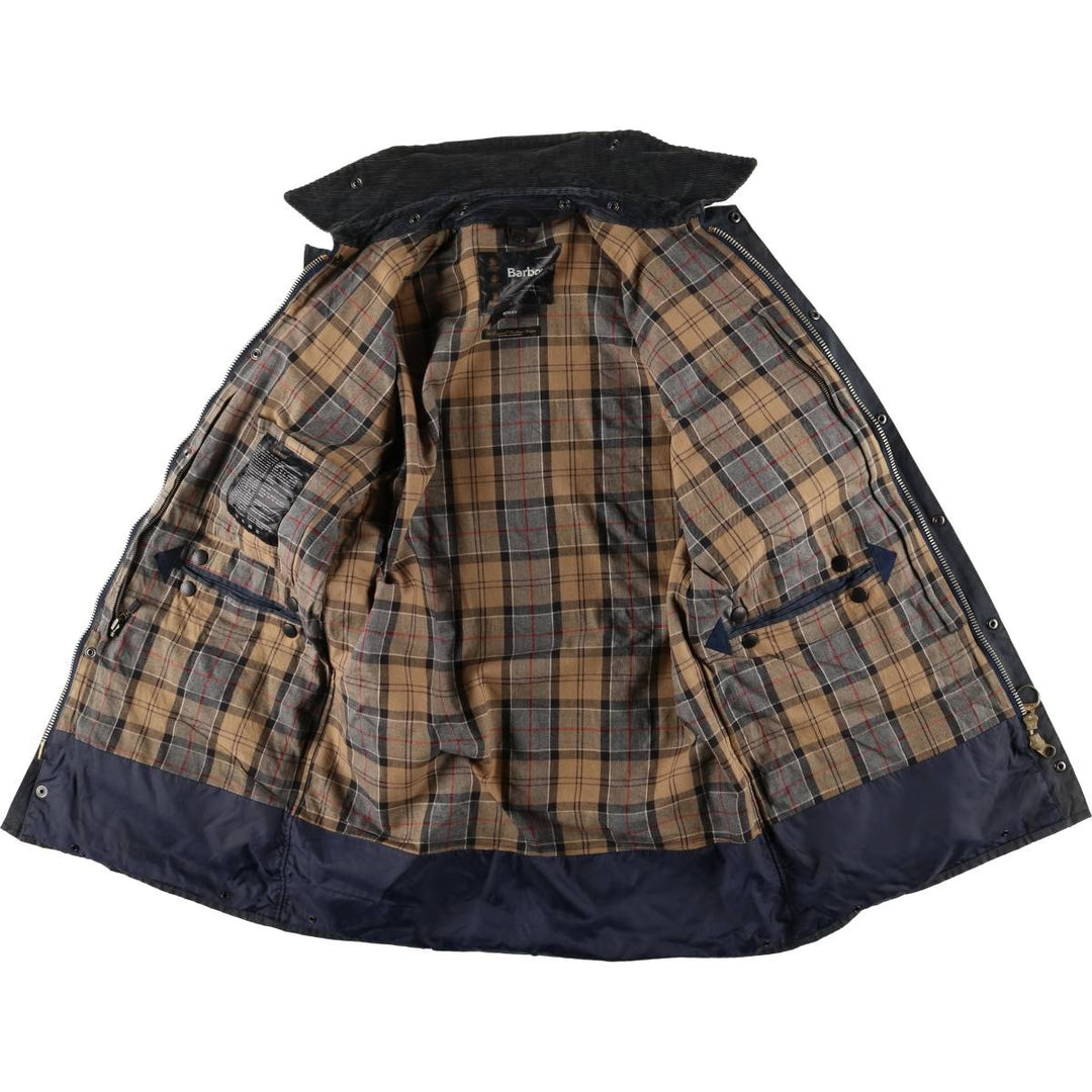 2000s~ Barbour BORDER 3 Warrant Waxed Cotton Oiled Jacket, Made in the UK, C40, Men's Size M Waxed cotton navy blue type Vintage Second Hand