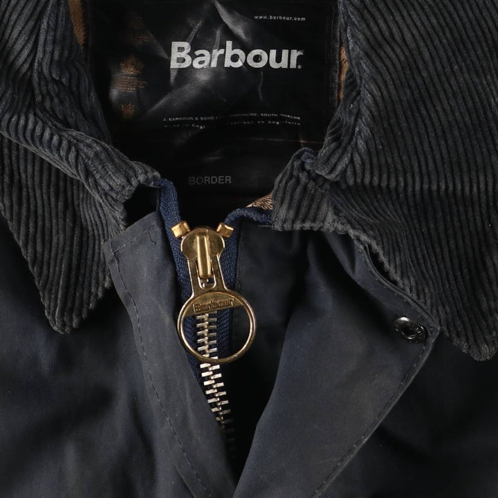 2000s~ Barbour BORDER 3 Warrant Waxed Cotton Oiled Jacket, Made in the UK, C40, Men's Size M Waxed cotton navy blue type Vintage Second Hand