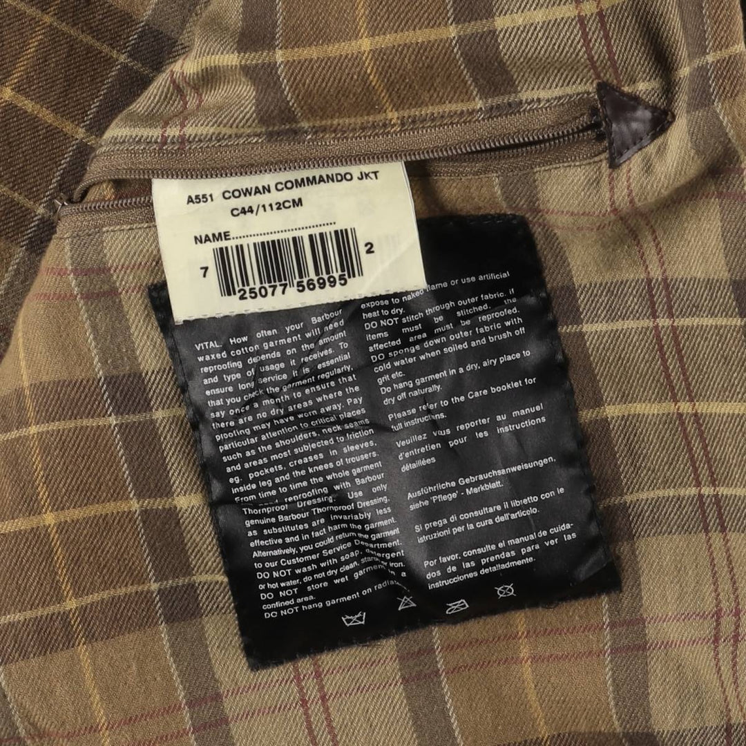 2000s~ Barbour COWEN COMMANDO JACKET, waxed cotton, 3-warrant oiled jacket, made in the UK, C44, men's size L Waxed cotton brown type Vintage Second Hand
