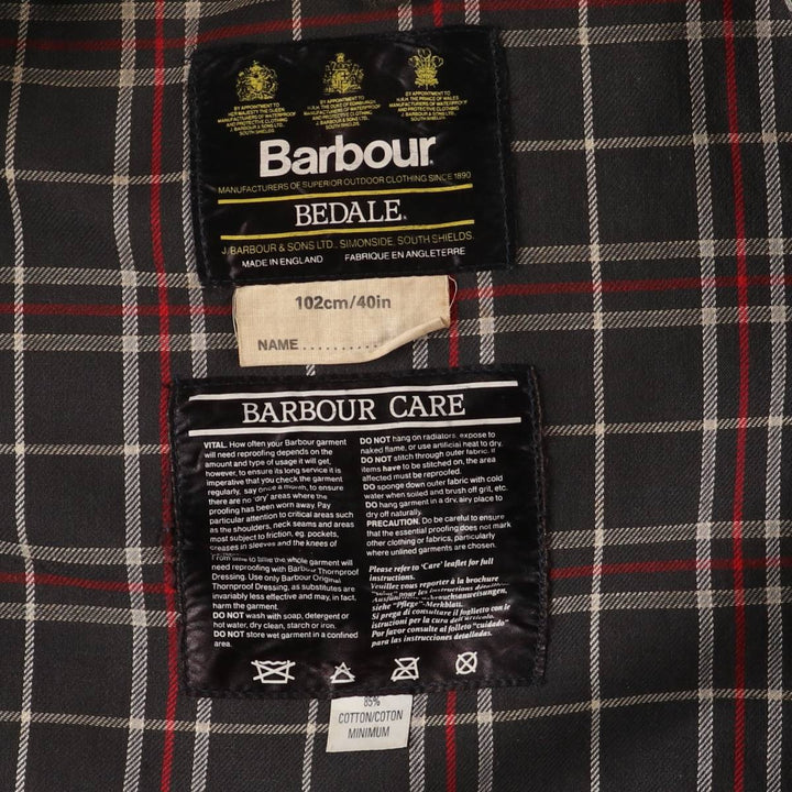 80s-90'S Barbour Bedale (formerly 3 Warrant) waxed cotton oiled jacket, made in England, men's size L cotton Charcoal Vintage Second Hand