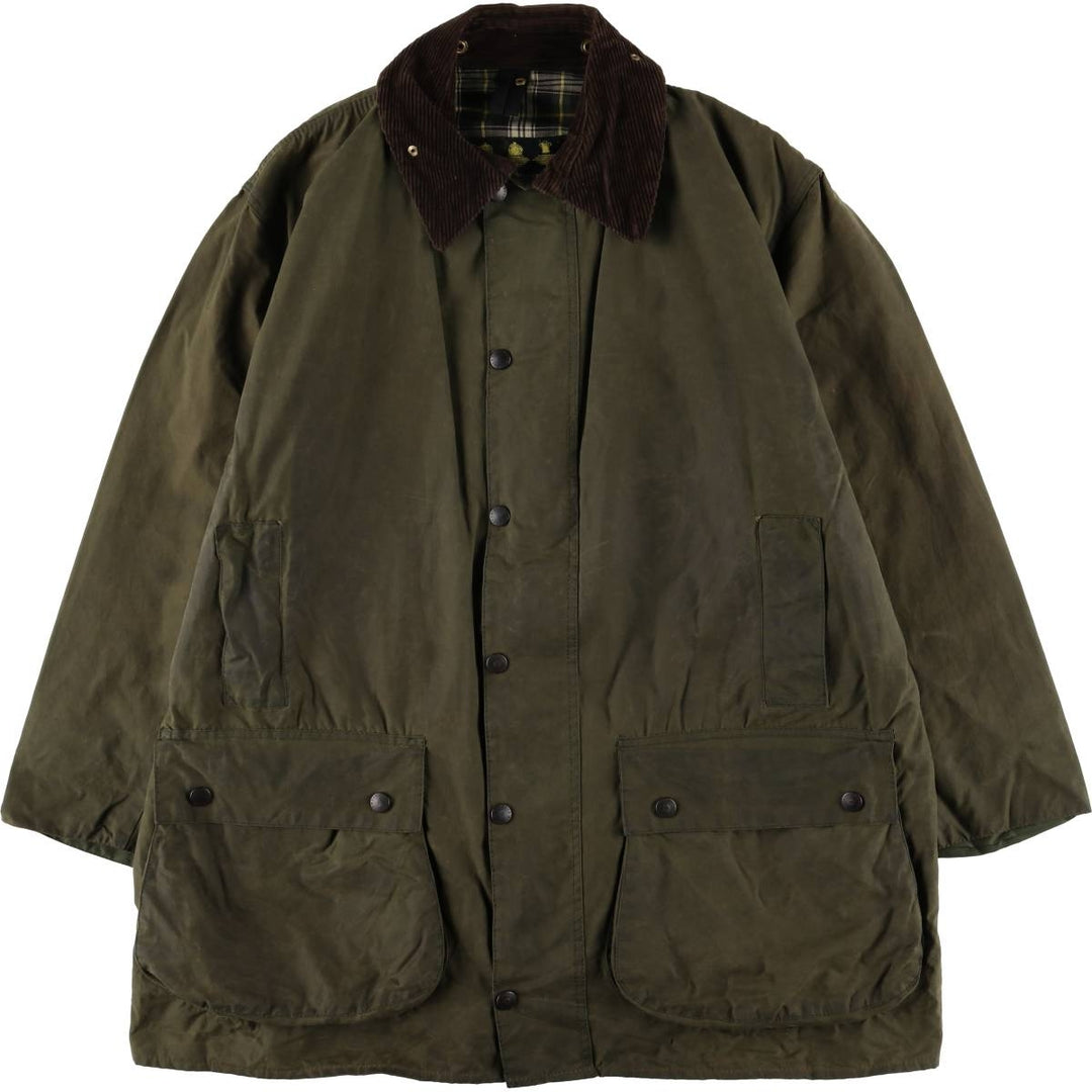 2000'S Barbour BORDER (old 3-warrant) waxed cotton oiled jacket, made in England, C46, men's XL cotton Khaki type Vintage Second Hand