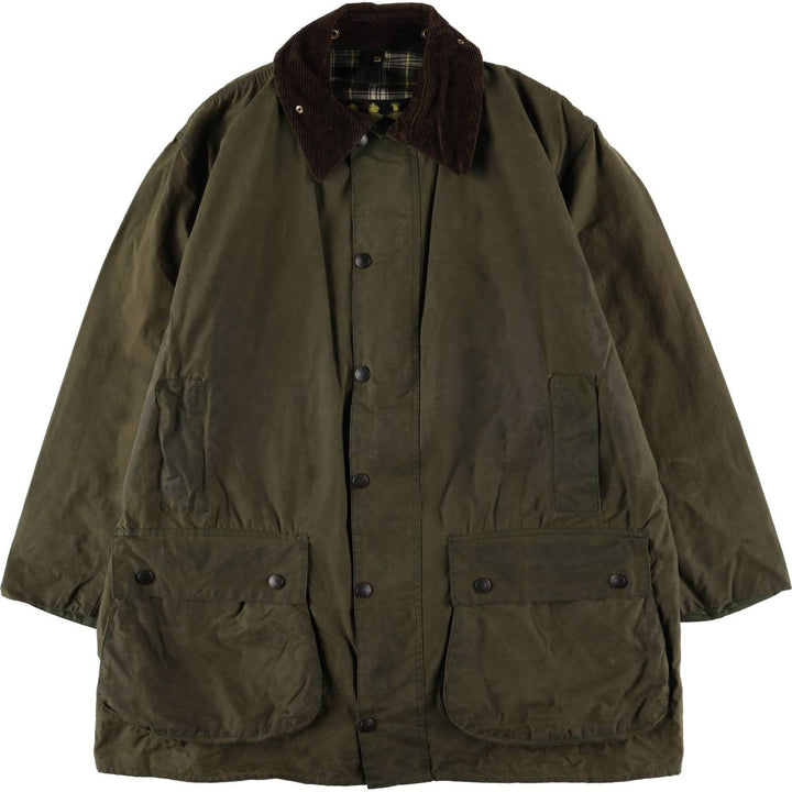 2000'S Barbour BORDER (old 3-warrant) waxed cotton oiled jacket, made in England, C46, men's XL cotton Khaki type Vintage Second Hand