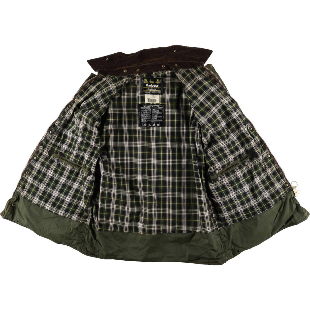 2000'S Barbour BORDER (old 3-warrant) waxed cotton oiled jacket, made in England, C46, men's XL cotton Khaki type Vintage Second Hand