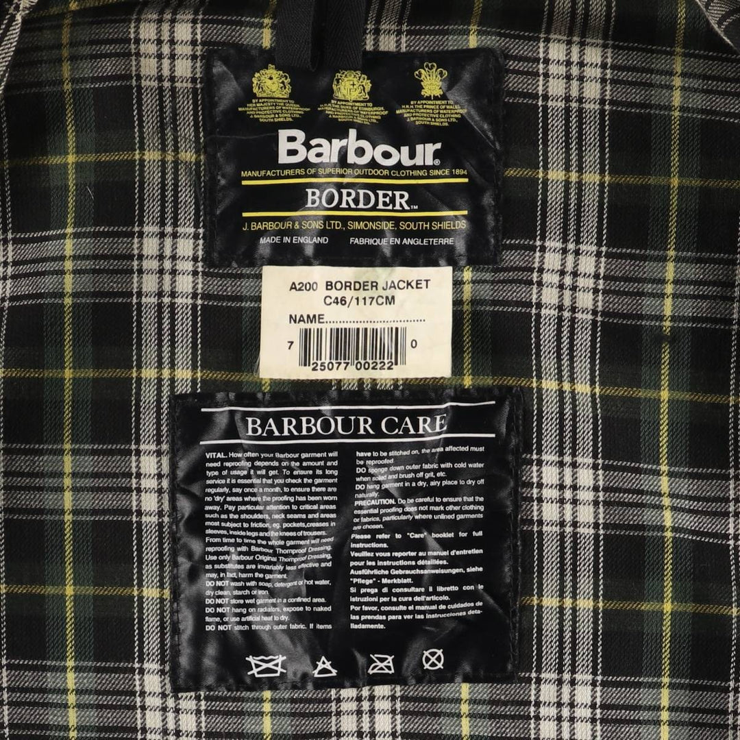 2000'S Barbour BORDER (old 3-warrant) waxed cotton oiled jacket, made in England, C46, men's XL cotton Khaki type Vintage Second Hand