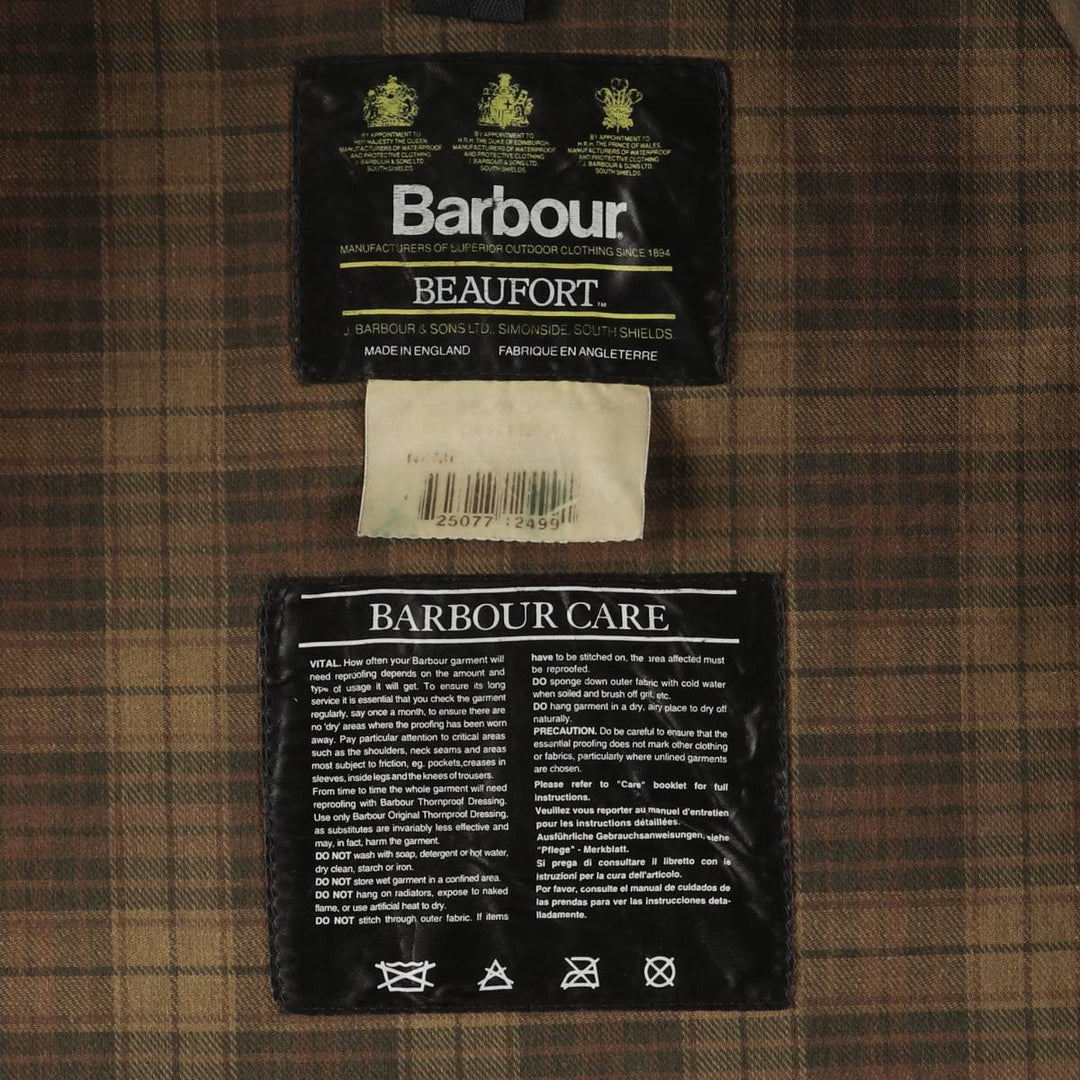 90'S Barbour BEAUFORT Beaufort Old 3 Warrant Oiled Hunting Jacket Made in England Men's XL cotton brown type Vintage Second Hand