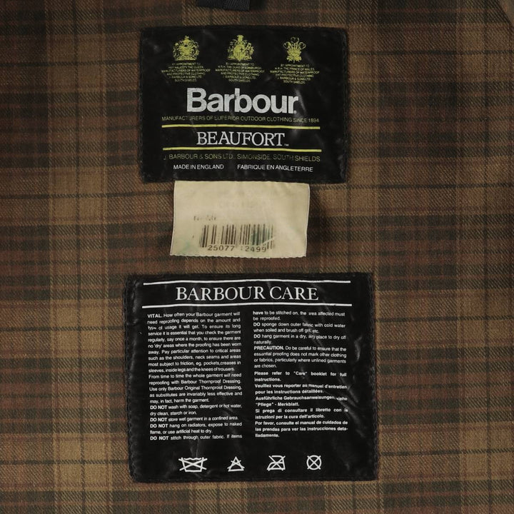 90'S Barbour BEAUFORT Beaufort Old 3 Warrant Oiled Hunting Jacket Made in England Men's XL cotton brown type Vintage Second Hand
