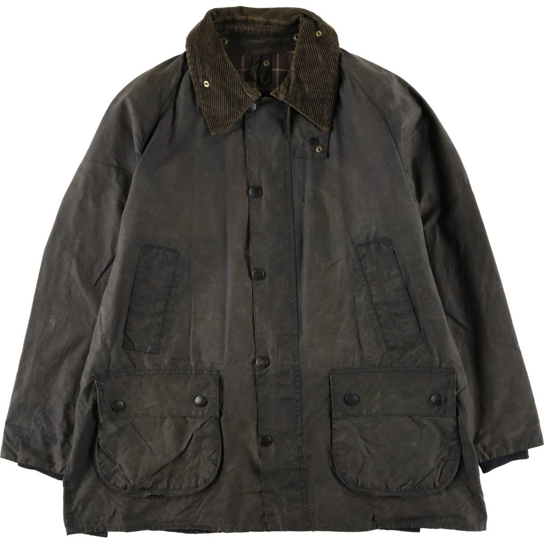 1990'S Barbour Bedale (formerly 3 Warrant) waxed cotton oiled jacket, Made in England, C42, Men's Size L cotton Khaki type Vintage Second Hand
