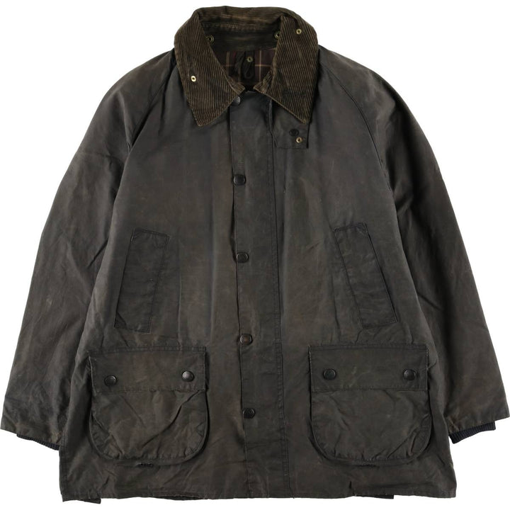 1990'S Barbour Bedale (formerly 3 Warrant) waxed cotton oiled jacket, Made in England, C42, Men's Size L cotton Khaki type Vintage Second Hand