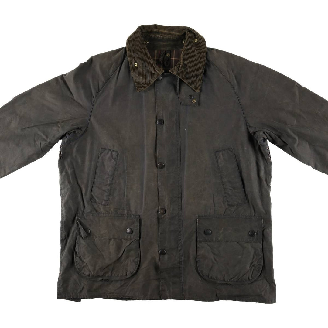 1990'S Barbour Bedale (formerly 3 Warrant) waxed cotton oiled jacket, Made in England, C42, Men's Size L cotton Khaki type Vintage Second Hand