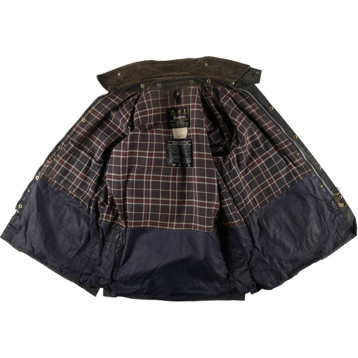 1990'S Barbour Bedale (formerly 3 Warrant) waxed cotton oiled jacket, Made in England, C42, Men's Size L cotton Khaki type Vintage Second Hand