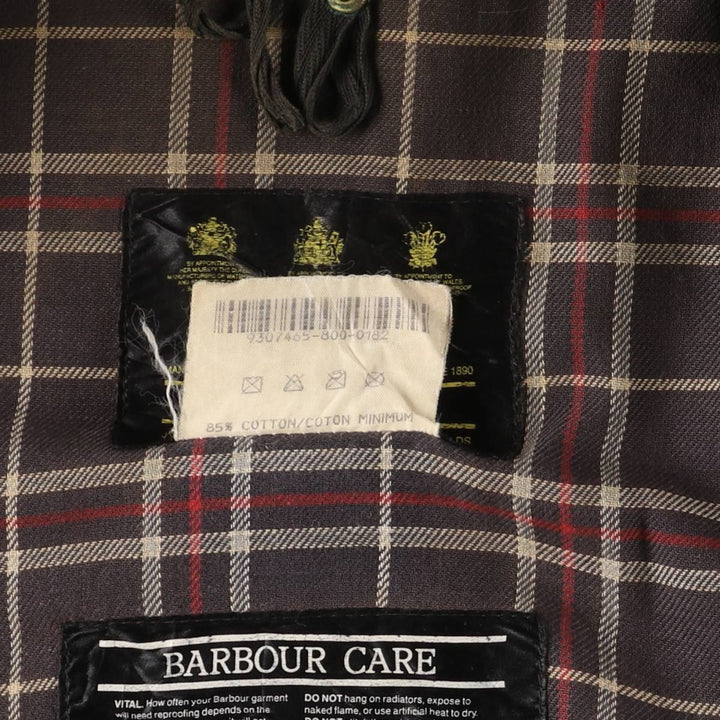 1990'S Barbour Bedale (formerly 3 Warrant) waxed cotton oiled jacket, Made in England, C42, Men's Size L cotton Khaki type Vintage Second Hand