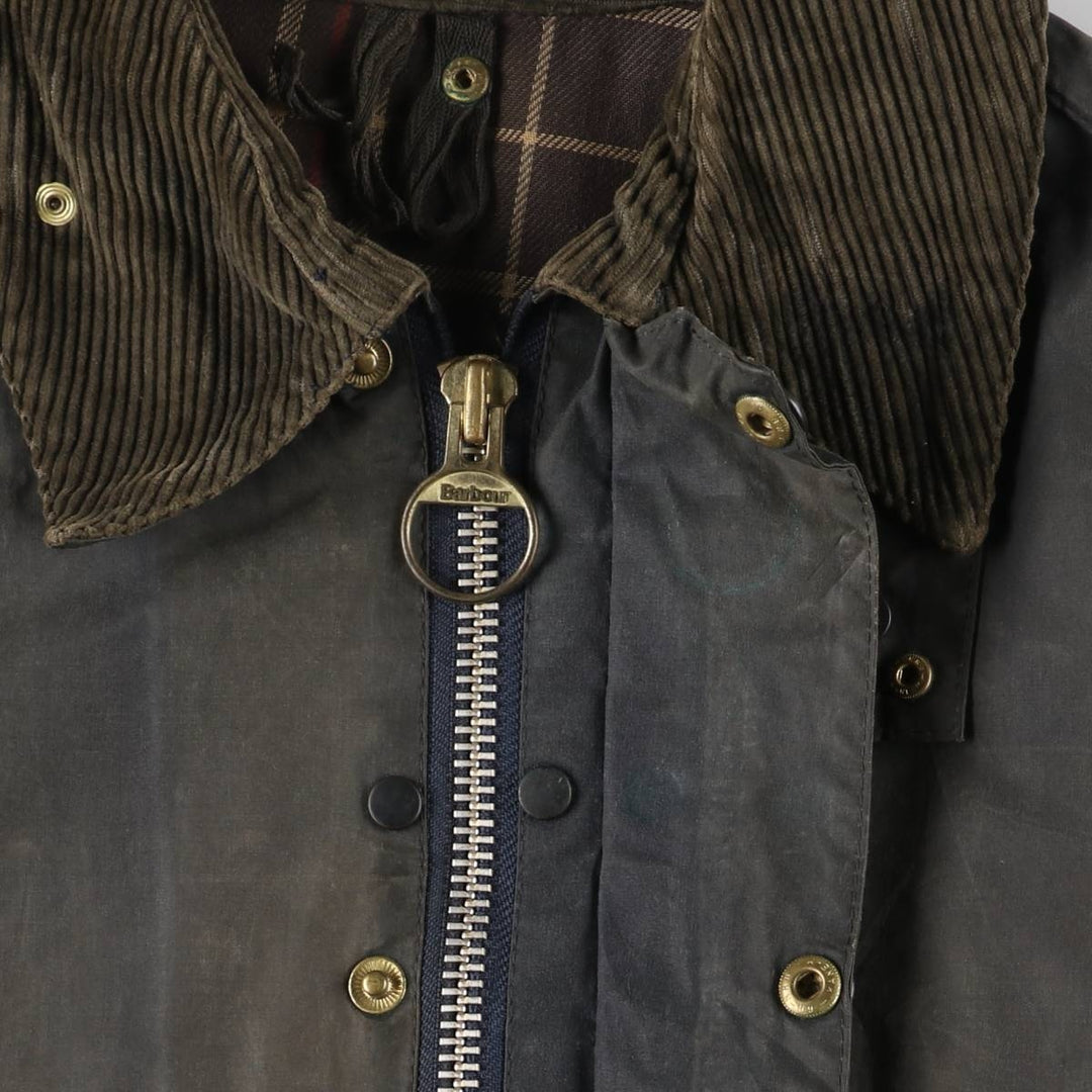 1990'S Barbour Bedale (formerly 3 Warrant) waxed cotton oiled jacket, Made in England, C42, Men's Size L cotton Khaki type Vintage Second Hand