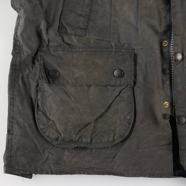 1990'S Barbour Bedale (formerly 3 Warrant) waxed cotton oiled jacket, Made in England, C42, Men's Size L cotton Khaki type Vintage Second Hand
