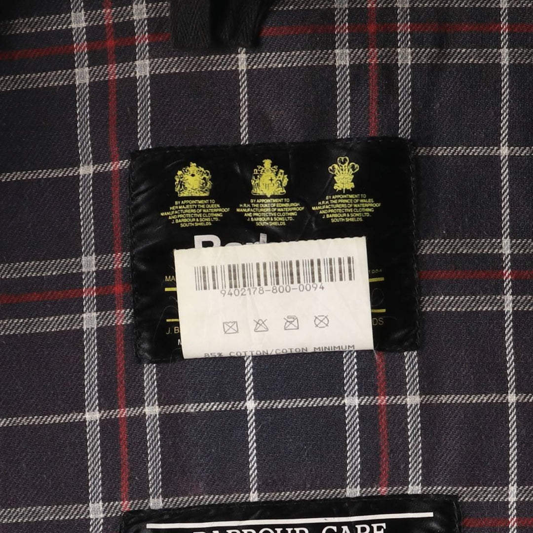 1990'S Barbour Bedale Badged 3 Warrant Waxed Cotton Oiled Jacket, Made in the UK, Size C40, Men's Medium cotton Charcoal Vintage Second Hand