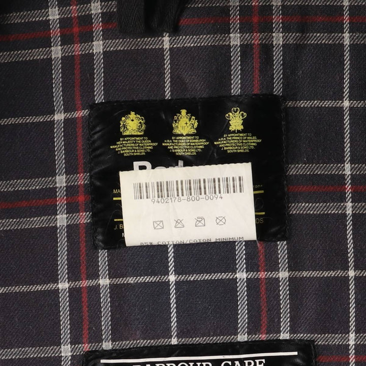 1990'S Barbour Bedale Badged 3 Warrant Waxed Cotton Oiled Jacket, Made in the UK, Size C40, Men's Medium cotton Charcoal Vintage Second Hand