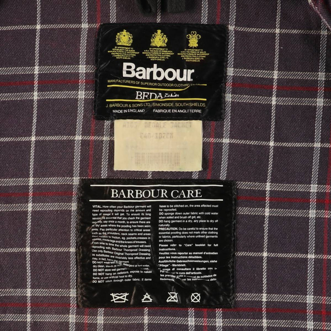 1990'S Barbour Bedale (formerly 3 Warrant) waxed cotton oiled jacket, made in England, C40, men's size M cotton navy blue type Vintage Second Hand