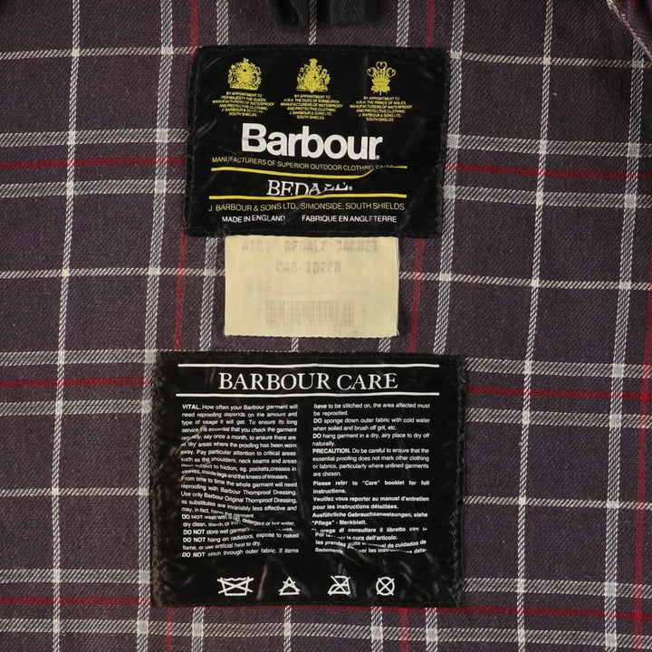 1990'S Barbour Bedale (formerly 3 Warrant) waxed cotton oiled jacket, made in England, C40, men's size M cotton navy blue type Vintage Second Hand