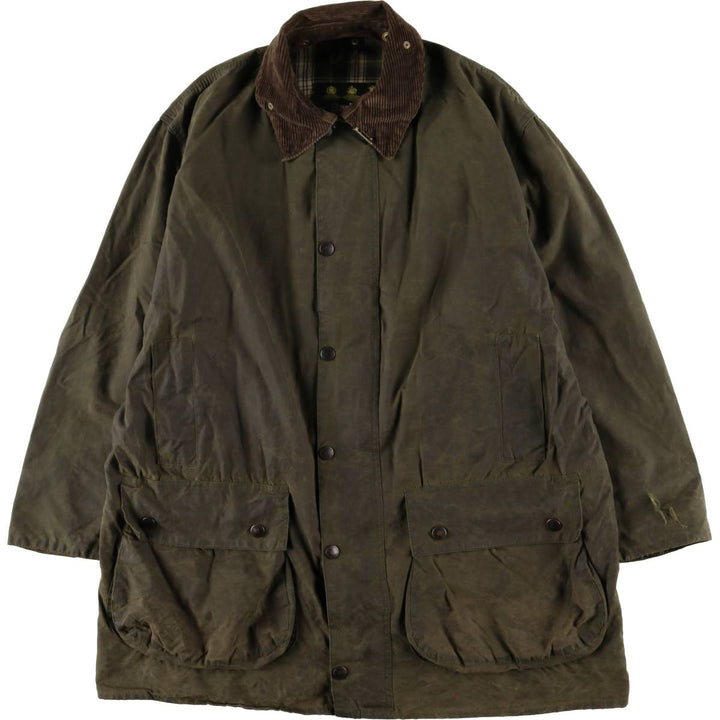 1990'S Barbour Border Waxed Cotton Oiled Jacket with Old 3 Warrant Badge, Made in the UK, Size C44, Men's Size L cotton Khaki type Vintage Second Hand