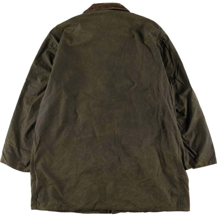 1990'S Barbour Border Waxed Cotton Oiled Jacket with Old 3 Warrant Badge, Made in the UK, Size C44, Men's Size L cotton Khaki type Vintage Second Hand
