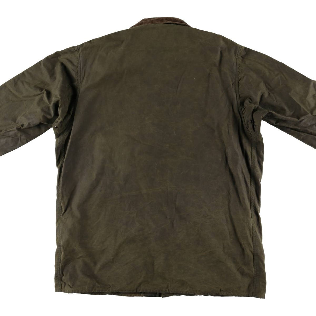 1990'S Barbour Border Waxed Cotton Oiled Jacket with Old 3 Warrant Badge, Made in the UK, Size C44, Men's Size L cotton Khaki type Vintage Second Hand